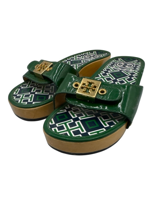 Tory Burch Shoe Size 6 Green Leather Patent Goldtone Hardware Sandals Green / 6