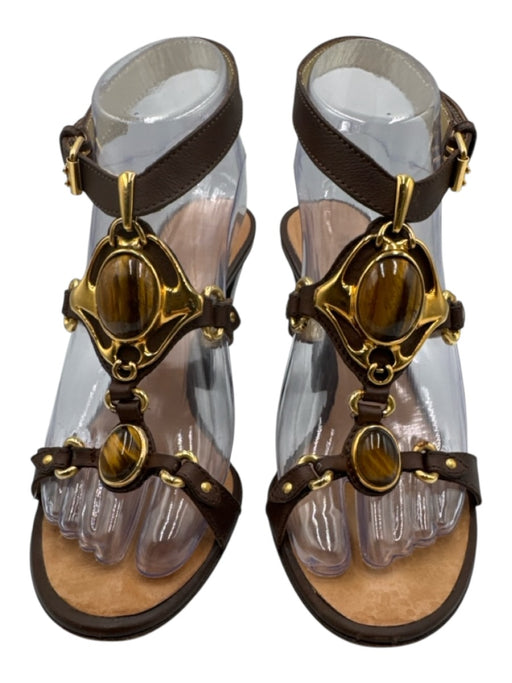 Giuseppe Zanotti Design Shoe Size 36.5 Brown Leather goldtone hardware Sandals Brown / 36.5