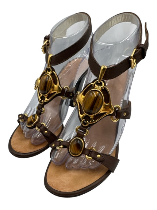 Giuseppe Zanotti Design Shoe Size 36.5 Brown Leather goldtone hardware Sandals Brown / 36.5