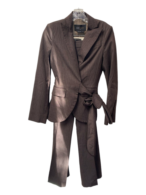 BCBG Maxazria Size XS Brown Polyester Blend Striped Wrap Tie Pants Suit Brown / XS