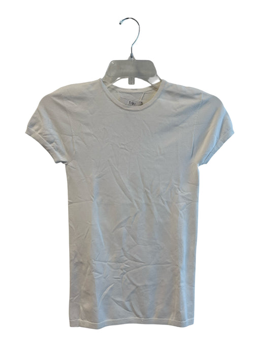 Tibi Size XXS White Polyamid Short Sleeve Round Neck Ribbed Accents Top White / XXS