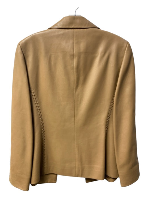 Lafayette 148 Size Est S Tan Leather Collared Long Sleeve Open Front Jacket Tan / Est S