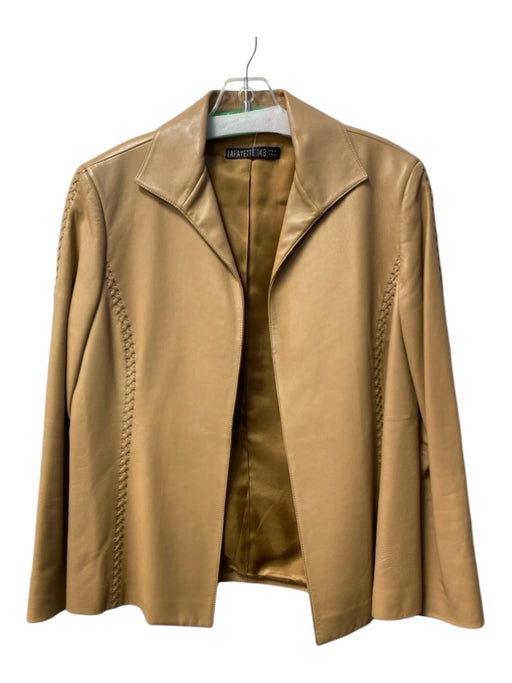 Lafayette 148 Size Est S Tan Leather Collared Long Sleeve Open Front Jacket Tan / Est S