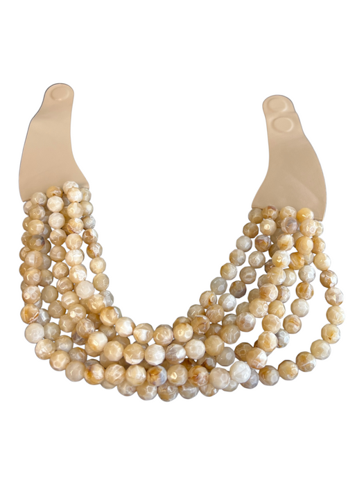 No Brand Tan Leather & Beads Necklace stacked beads Leather Back Jewelry Tan
