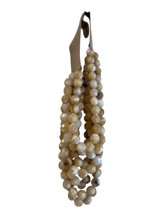 No Brand Tan Leather & Beads Necklace stacked beads Leather Back Jewelry Tan