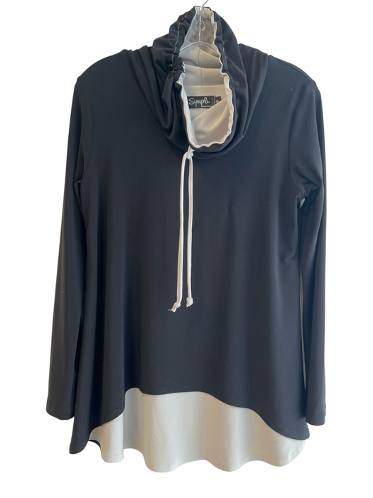 Sympli Size 6 Black & Gray Polyester & Spandex Tie TurtleNeck Long Sleeve Top Black & Gray / 6