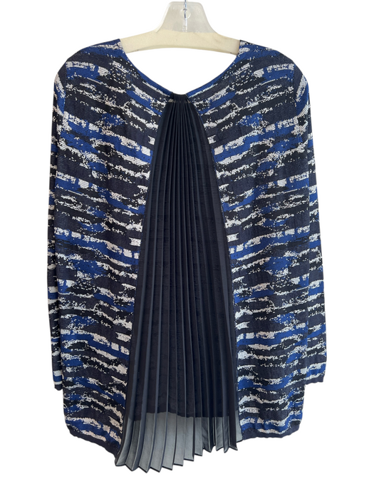 Lafayette 148 Size P Black & Blue Viscose & Cotton Boat Neck 3/4 Sleeve Top Black & Blue / P