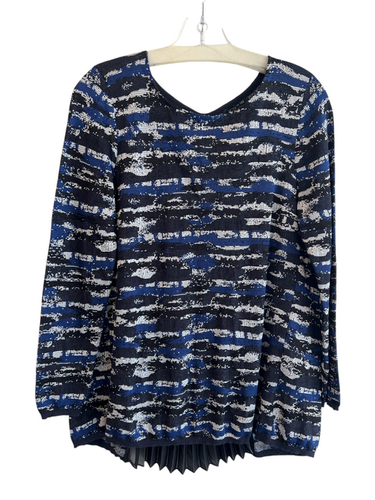 Lafayette 148 Size P Black & Blue Viscose & Cotton Boat Neck 3/4 Sleeve Top Black & Blue / P
