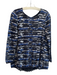 Lafayette 148 Size P Black & Blue Viscose & Cotton Boat Neck 3/4 Sleeve Top Black & Blue / P