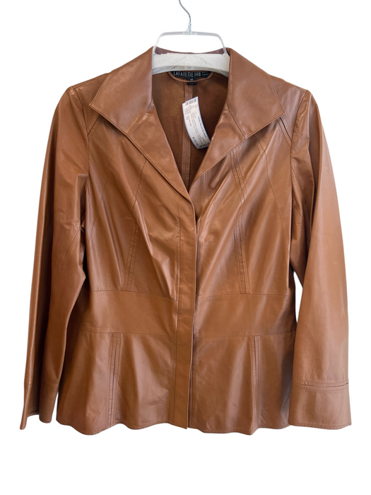 Lafayette 148 Size 10 Brown Lambskin Leather Collared Button Down Jacket Brown / 10