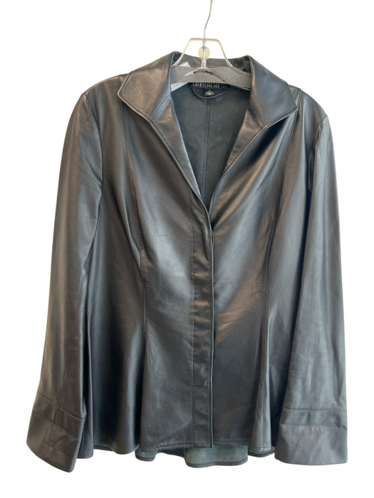 Lafayette 148 Size 6 Black Lambskin Leather Collared Button Down Jacket Black / 6