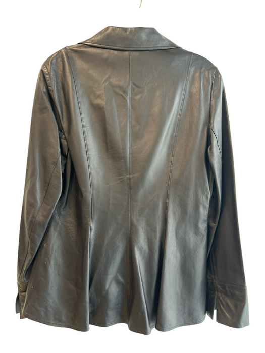 Lafayette 148 Size 6 Black Lambskin Leather Collared Button Down Jacket Black / 6