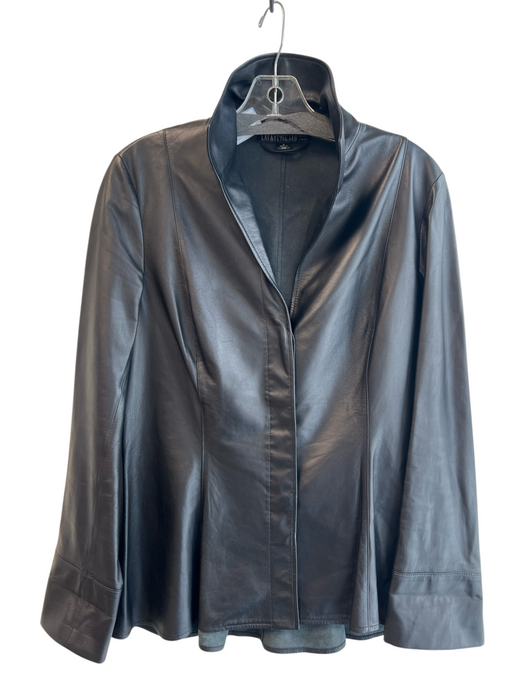 Lafayette 148 Size 6 Black Lambskin Leather Collared Button Down Jacket Black / 6