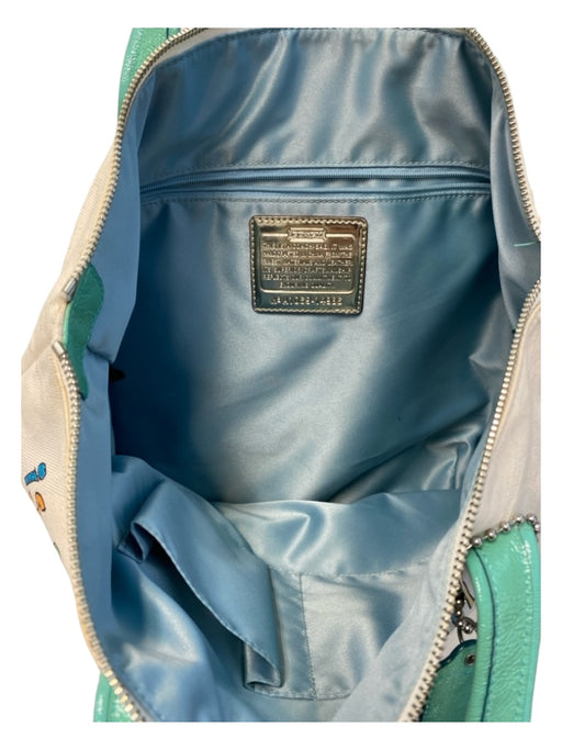 Coach White & Teal Canvas Zip Close graphic Glitter Detail Tote Bag White & Teal / M