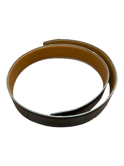 Hermes Black & Tan Leather Pebbled Stitch Detail No Buckle Reversible Belts Black & Tan