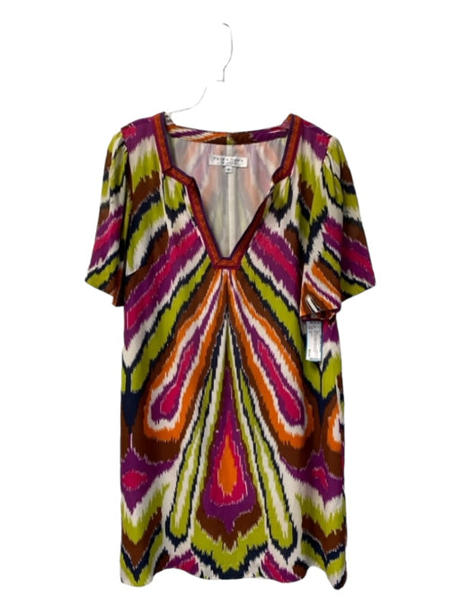 Trina Turk Size 12 Multi Silk Abstract Print Short Sleeve V Neck Dress Multi / 12