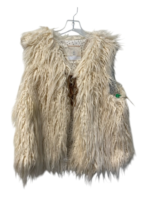 Hei Hei Size L Cream & Tan Acrylic Tie Front V Neck Sleeveless Furry Vest Cream & Tan / L