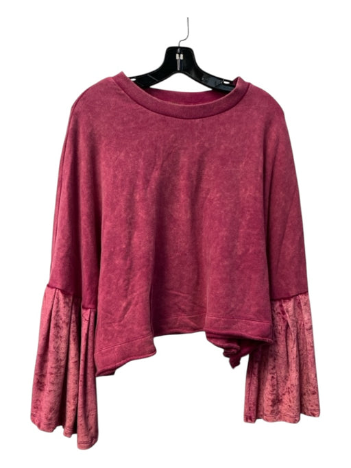 Free People Size S Berry Cotton Round Neck Flare Sleeve Velvet Detail Top Berry / S