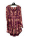 Free People Size M Merlot & Multi Viscose V Neck Long Sleeve Midi Dress Merlot & Multi / M