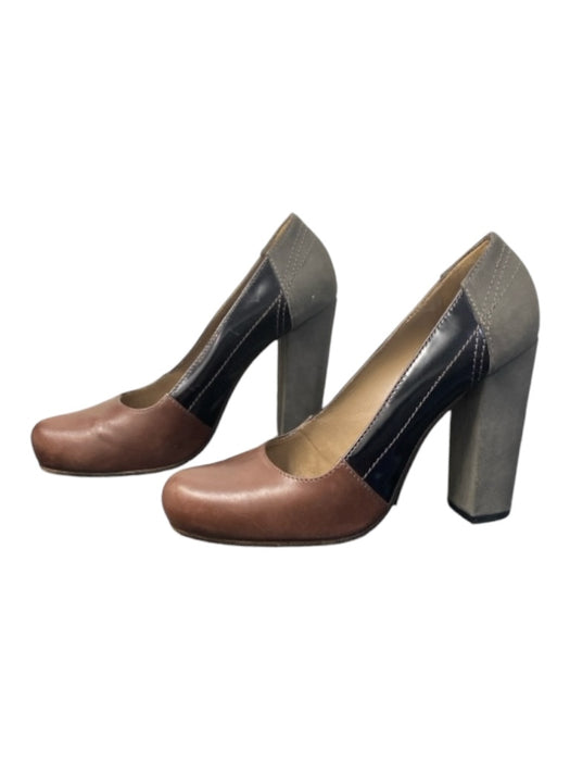 Marni Shoe Size 38 Brown & Black Leather Suede Almond Toe Block Heel Pump Shoes Brown & Black / 38