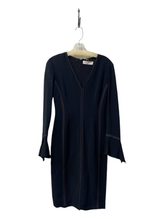 Mantu Size 38 Black Viscose V Neck Long Sleeve Contrast Stitching Back Zip Dress Black / 38