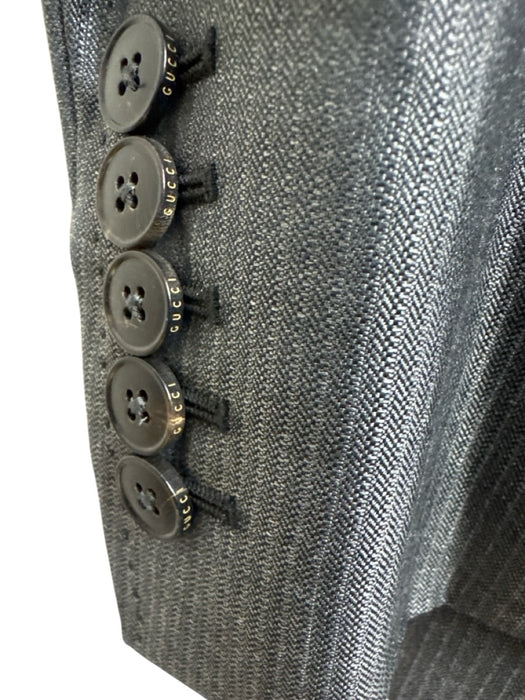 Gucci Gray Wool Blend Striped Peak Lapel 2 Button Men's Suit Gray / 48