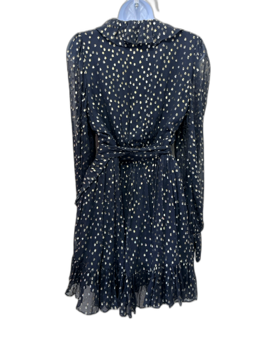Zimmermann Size 3 Black Blue Silk Shimmer Clipped Dots Ruffle Dress Black Blue / 3