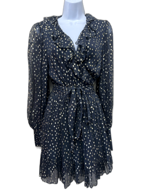 Zimmermann Size 3 Black Blue Silk Shimmer Clipped Dots Ruffle Dress Black Blue / 3