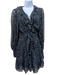 Zimmermann Size 3 Black Blue Silk Shimmer Clipped Dots Ruffle Dress Black Blue / 3