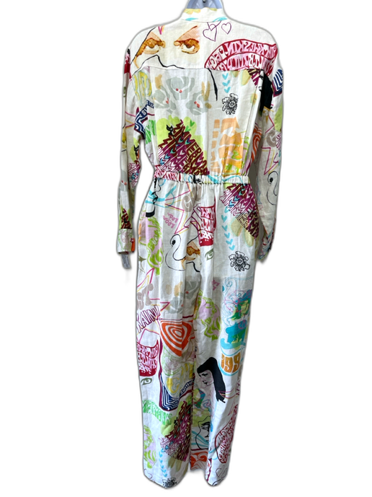 Zimmermann Size 1 Cream & Multi Linen Zip Front Pockets Jumpsuit Cream & Multi / 1