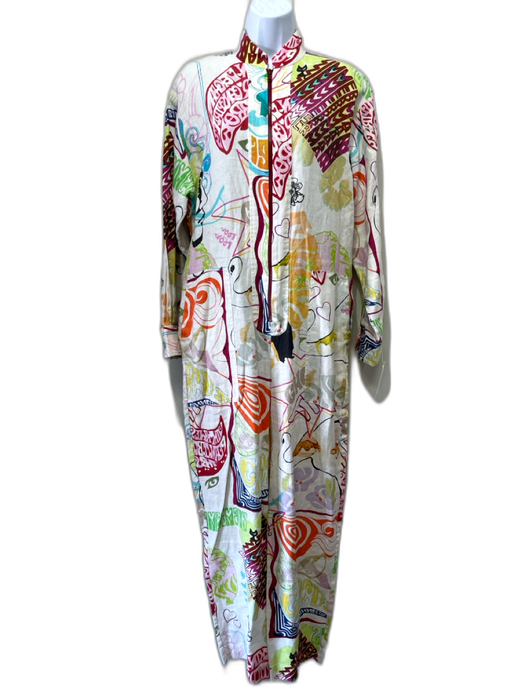 Zimmermann Size 1 Cream & Multi Linen Zip Front Pockets Jumpsuit Cream & Multi / 1