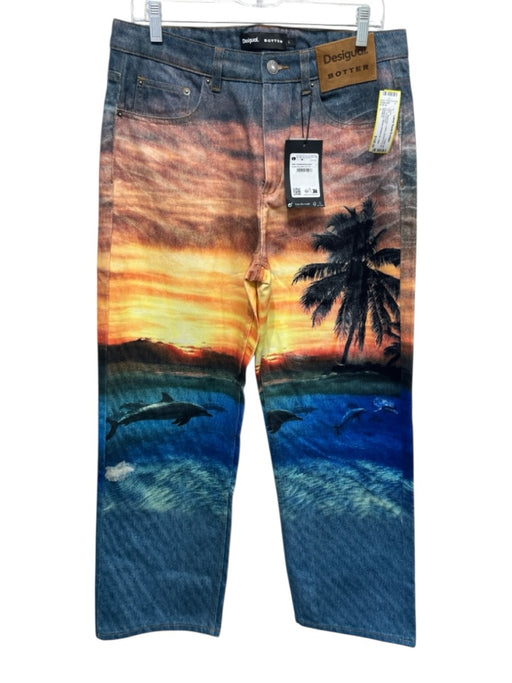 Desigual Size L Multicolor Cotton Sunset Print Zip Fly Jeans Multicolor / L