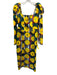 Deloreta Size M Black & Multi Cotton Back Zip Square Neck Puff Sleeve Dress Black & Multi / M