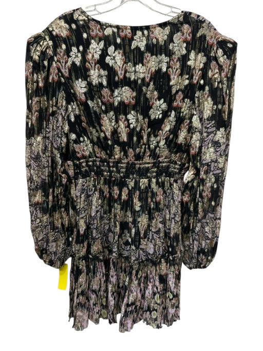Hemant & Nandita Size M Black & Gold Viscose V Neck Button Detail Dress Black & Gold / M