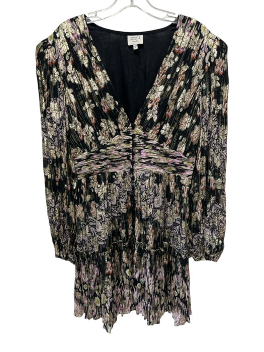 Hemant & Nandita Size M Black & Gold Viscose V Neck Button Detail Dress Black & Gold / M