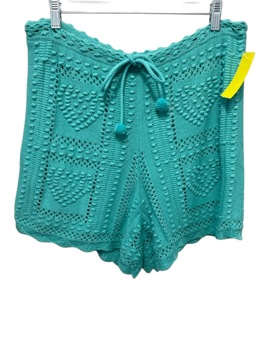 Farm Rio Size M Aqua Viscose Crochet Drawstring Waist Shorts Aqua / M