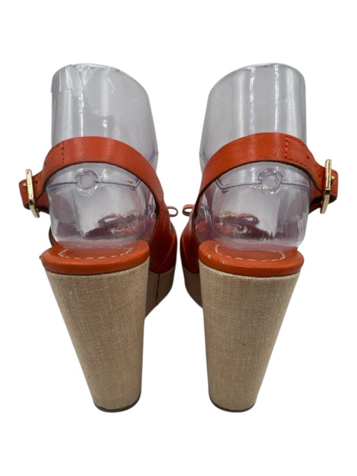 Kate Spade Shoe Size 8 Orange & Beige Leather Bow detail Wedge Open Toe Sandals Orange & Beige / 8
