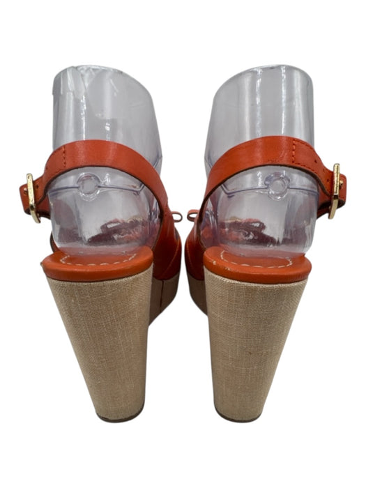 Kate Spade Shoe Size 8 Orange & Beige Leather Bow detail Wedge Open Toe Sandals Orange & Beige / 8