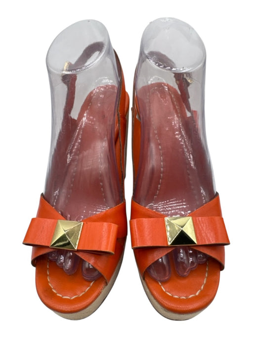 Kate Spade Shoe Size 8 Orange & Beige Leather Bow detail Wedge Open Toe Sandals Orange & Beige / 8