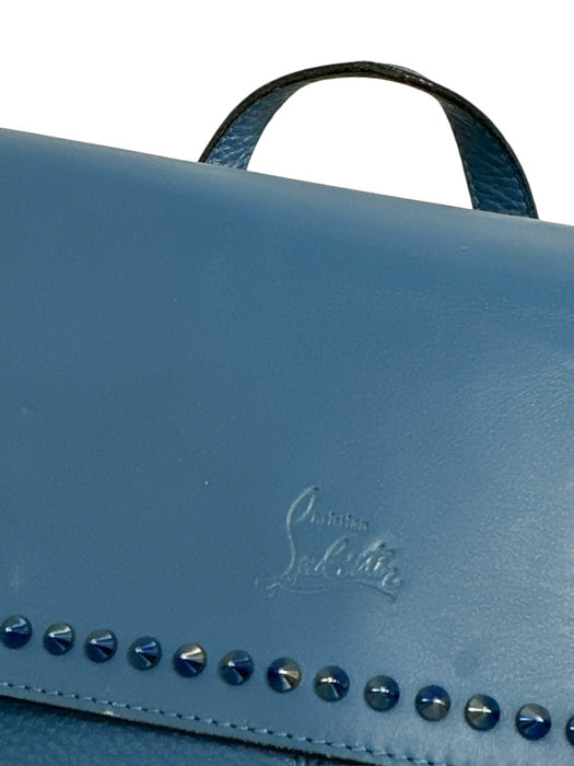 Christian Louboutin Blue Leather Pebbled Flap Studded Backpack Blue