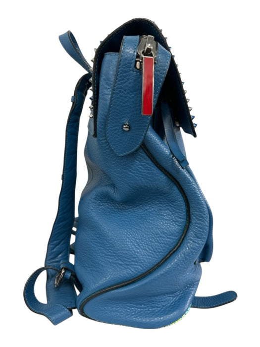 Christian Louboutin Blue Leather Pebbled Flap Studded Backpack Blue