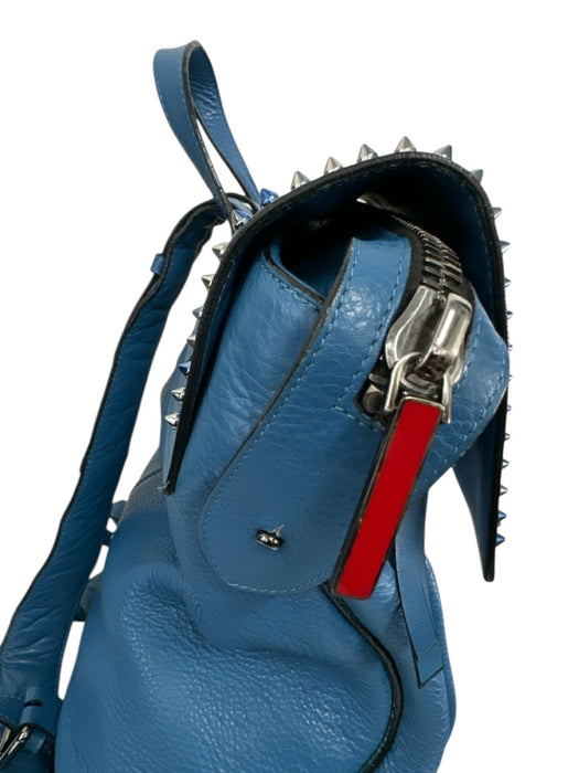Christian Louboutin Blue Leather Pebbled Flap Studded Backpack Blue