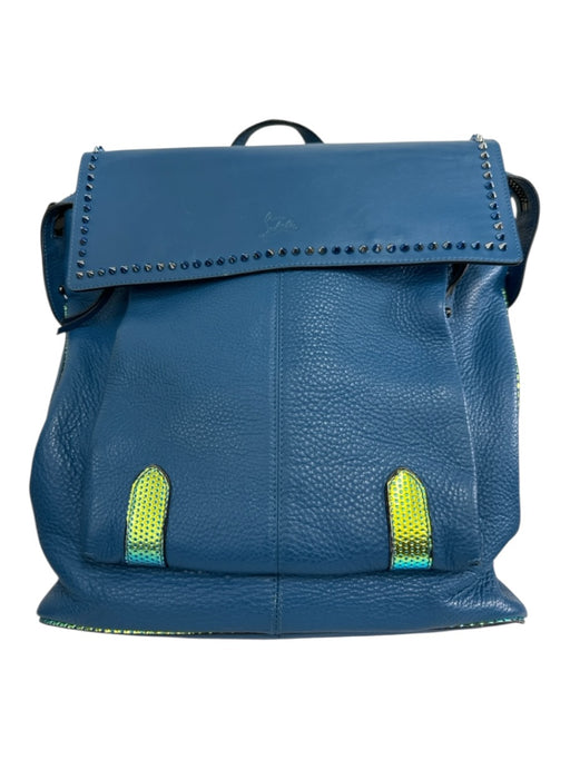 Christian Louboutin Blue Leather Pebbled Flap Studded Backpack Blue