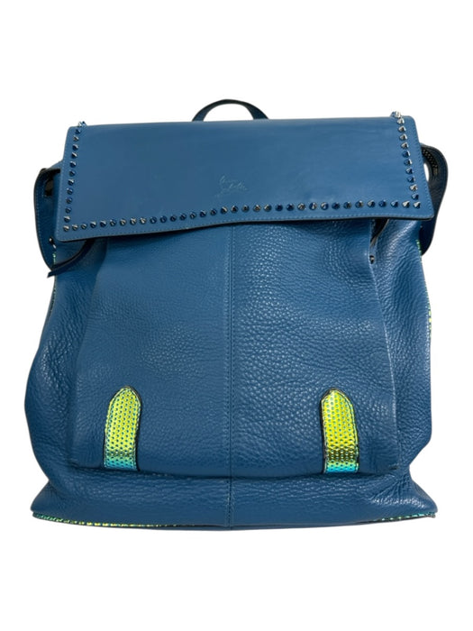 Christian Louboutin Blue Leather Pebbled Flap Studded Backpack Blue