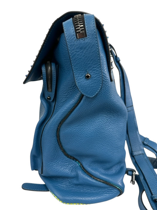 Christian Louboutin Blue Leather Pebbled Flap Studded Backpack Blue