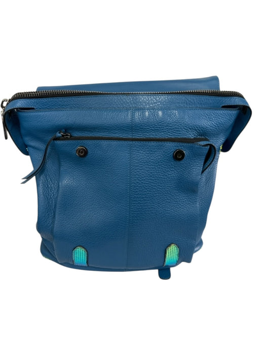 Christian Louboutin Blue Leather Pebbled Flap Studded Backpack Blue