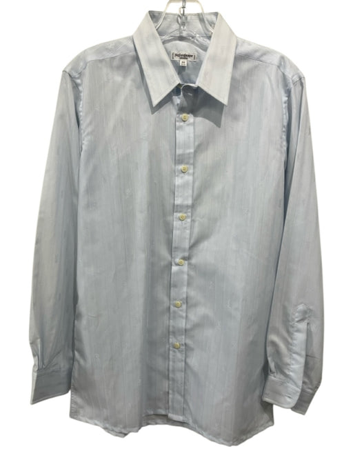 Yves Saint Laurent Size 15.5 Blue Cotton Blend logo Button up Long Sleeve Shirt Blue / 15.5