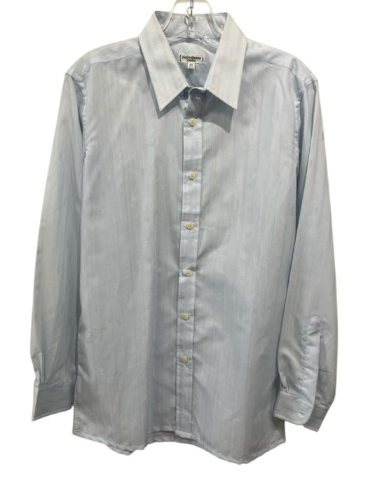 Yves Saint Laurent Size 15.5 Blue Cotton Blend logo Button up Long Sleeve Shirt Blue / 15.5