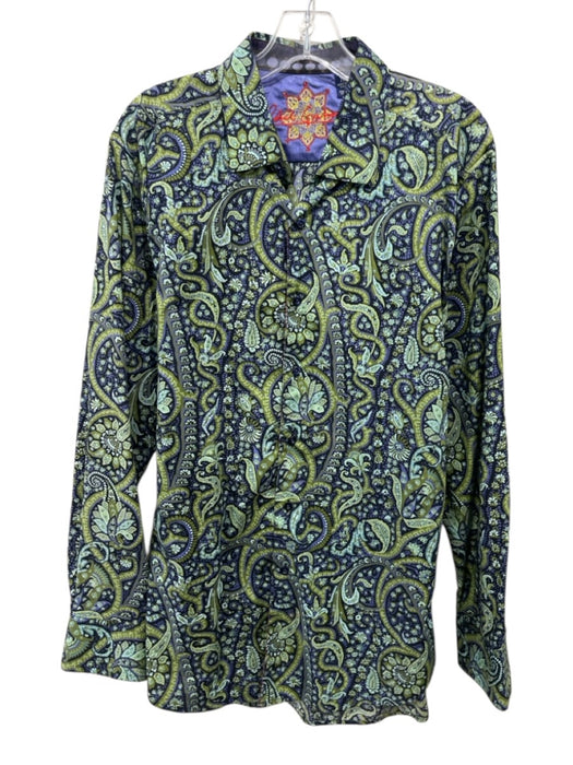 Robert Graham Size XL Blue & Green Cotton Paisley Button up Long Sleeve Shirt Blue & Green / XL