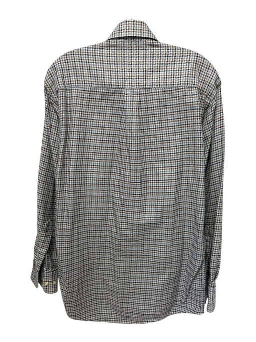 Burberry Size S Brown & Blue Cotton Blend Houndsooth Plaid Long Sleeve Shirt Brown & Blue / S
